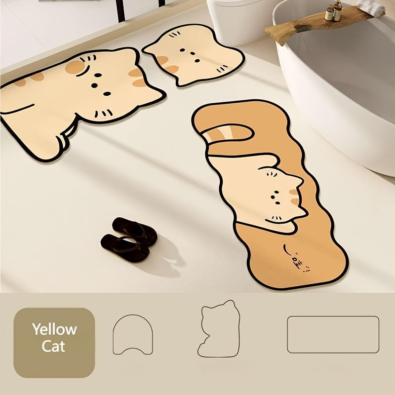 3pcs Cartoon Cute Pet Animal Bathroom Non-Slip Mat Set, Shower Room Absorbent Quick-Dry Three-Piece Bathroom Anti-Slip Floor Mat