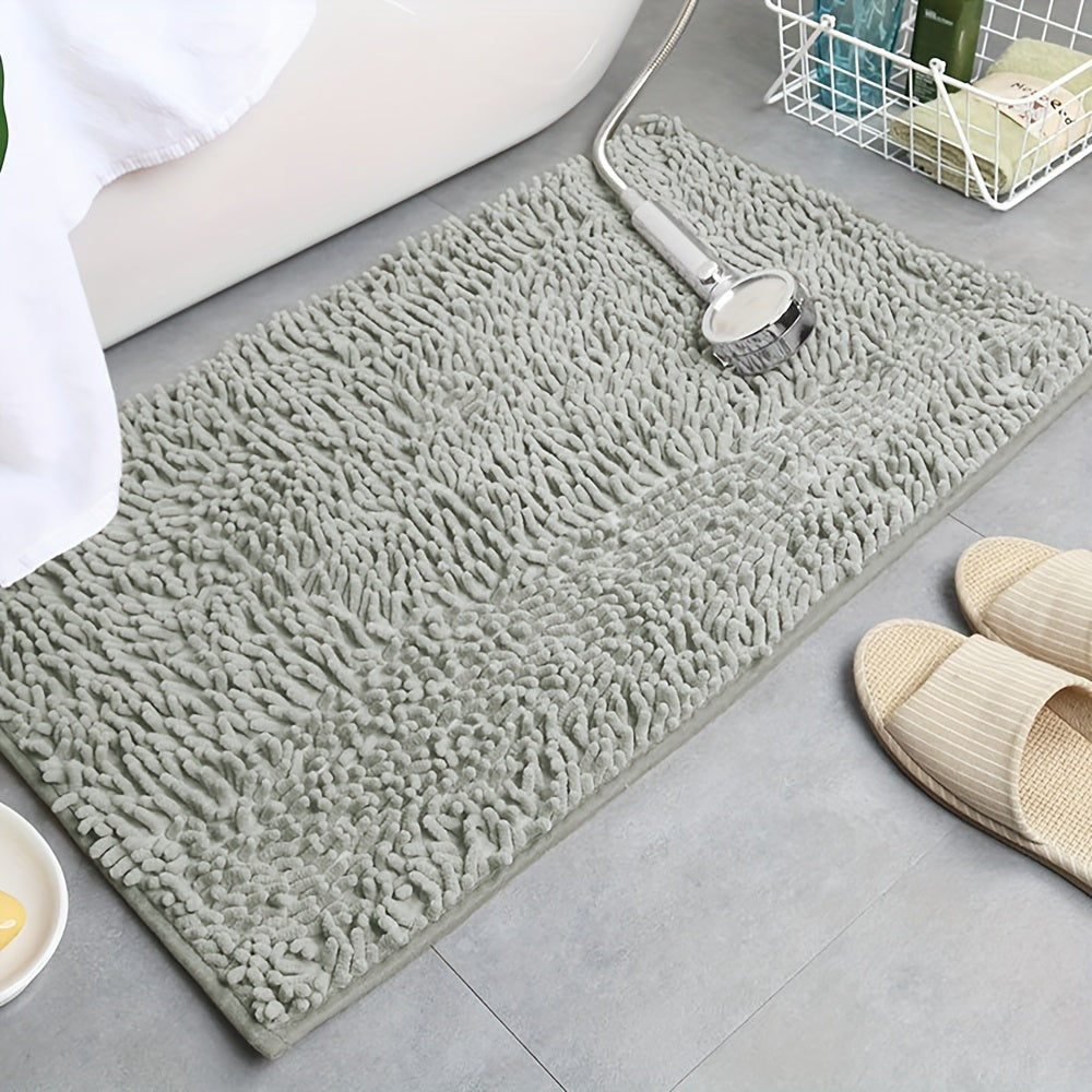 3pcs Chenille Bathroom Rugs Set - Ultra Absorbent Non-Slip Bath Mats, PVC Backed Polyester, Machine Washable Woven Bath Rug Contour Mat And Standard Mat Set, Fluffy Plush Winter Decor Decoration