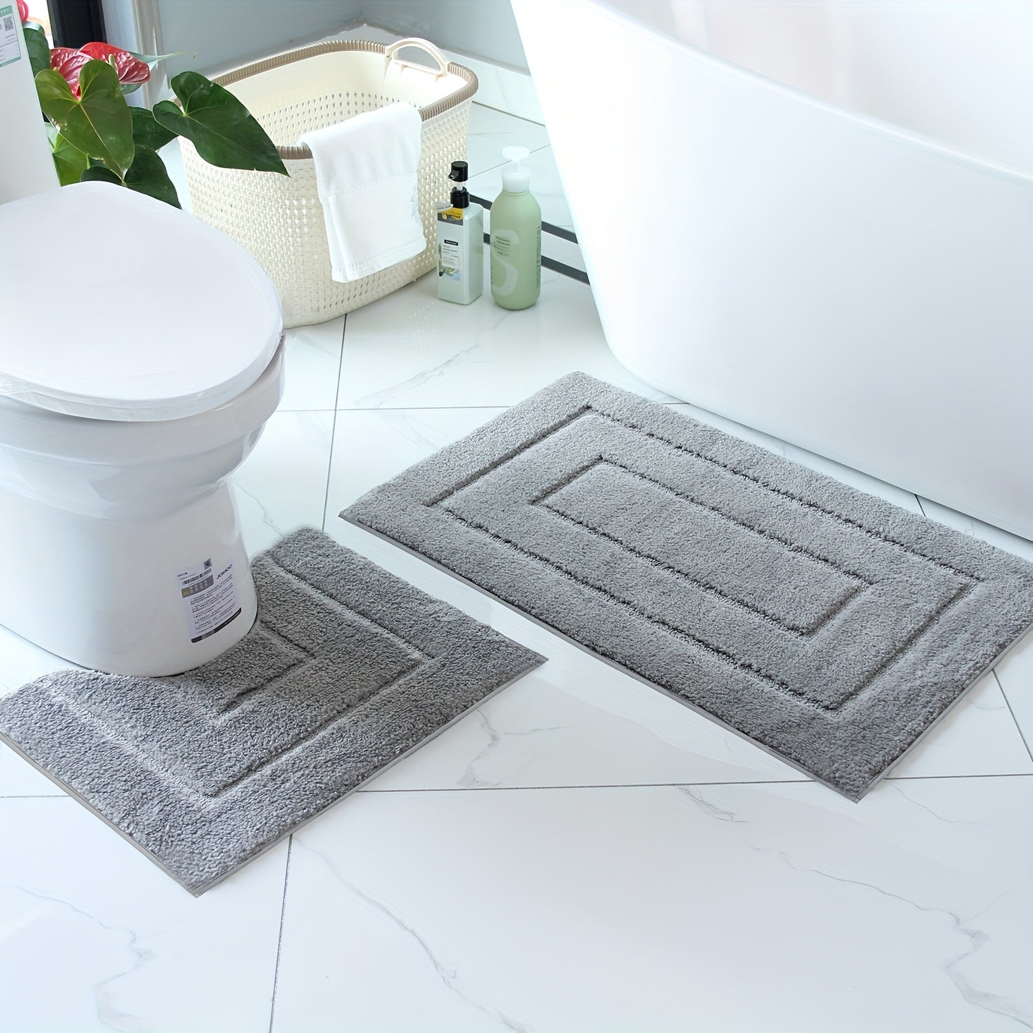 2pcs of ultra-soft, non-slip bathroom carpet 1 super absorbent, machine washable, durable home decoration floor mat (suitable for bathroom, bathroom, bedroom, living room entrance) U-shaped toilet mat entrance door mat