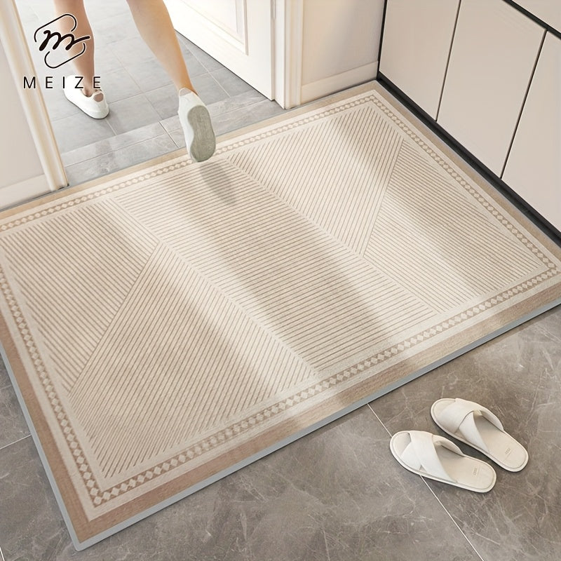 1 Meize brand simple solid color line welcome floor mat, water absorbing and anti slip door mat, soundproof and cooling foot mat, soft and delicate, suitable for doorways, corridors, entrances, bedrooms, kitchens, laundry rooms