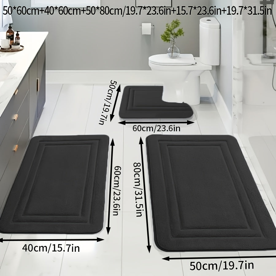 3pcs Soft Bath Mat Set, Non-Slip, Quick-Dry, Machine Washable, Polyester 100%, Handmade Knit Weave, Square Shape, Fade Resistant Bathroom Rug for Bedroom, Bathroom, Room Decor