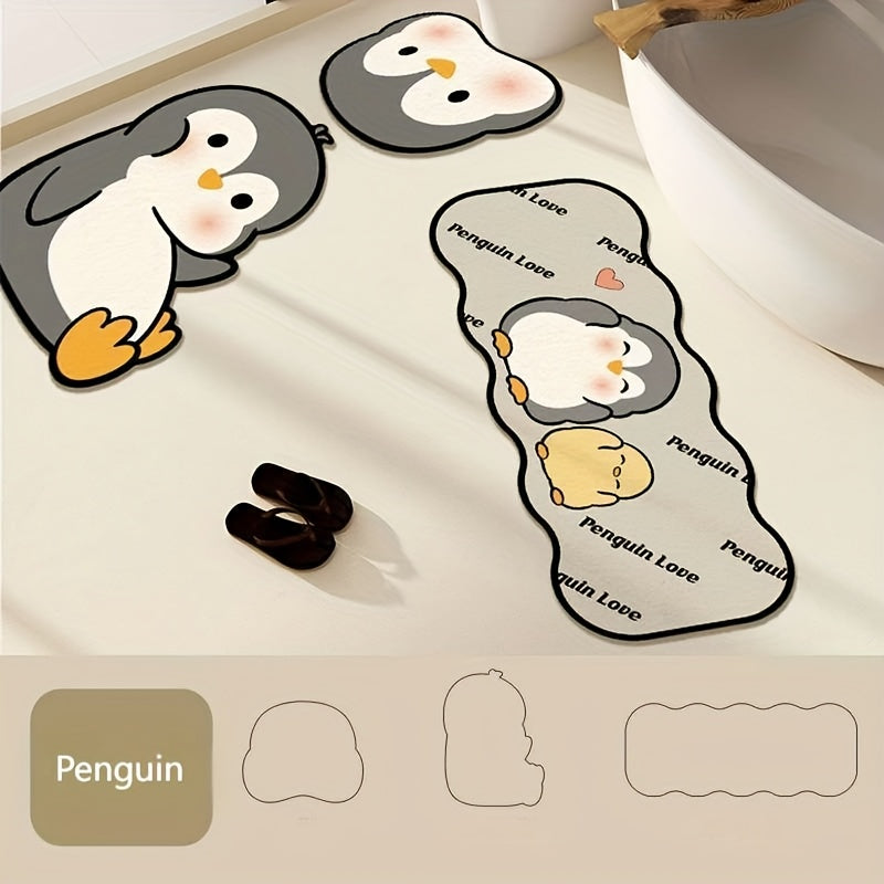 3pcs Cartoon Cute Pet Animal Bathroom Non-Slip Mat Set, Shower Room Absorbent Quick-Dry Three-Piece Bathroom Anti-Slip Floor Mat