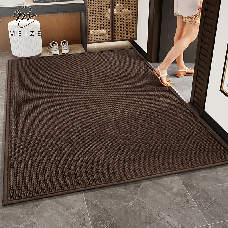 [Water-Absorbent Door Mat] Meize Style 1pc Rubber Braided Light Gray/Beige/Coffee Door Mat | Water-Absorbent And Non-Slip Solid Color Woven Texture Entrance Mat with Rubber Backing, Soft And Comfortable, Suitable for Doorways, Bedrooms, Kitchens,