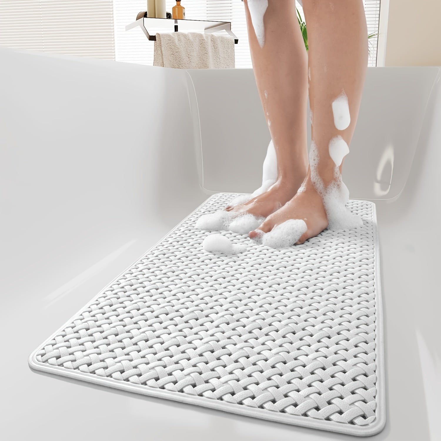 1pc Bathtub Mat, Non Slip with Suction Cups and Drain Holes, Machine Washable Shower Mat, Anti Slip Bath Mat for Tub