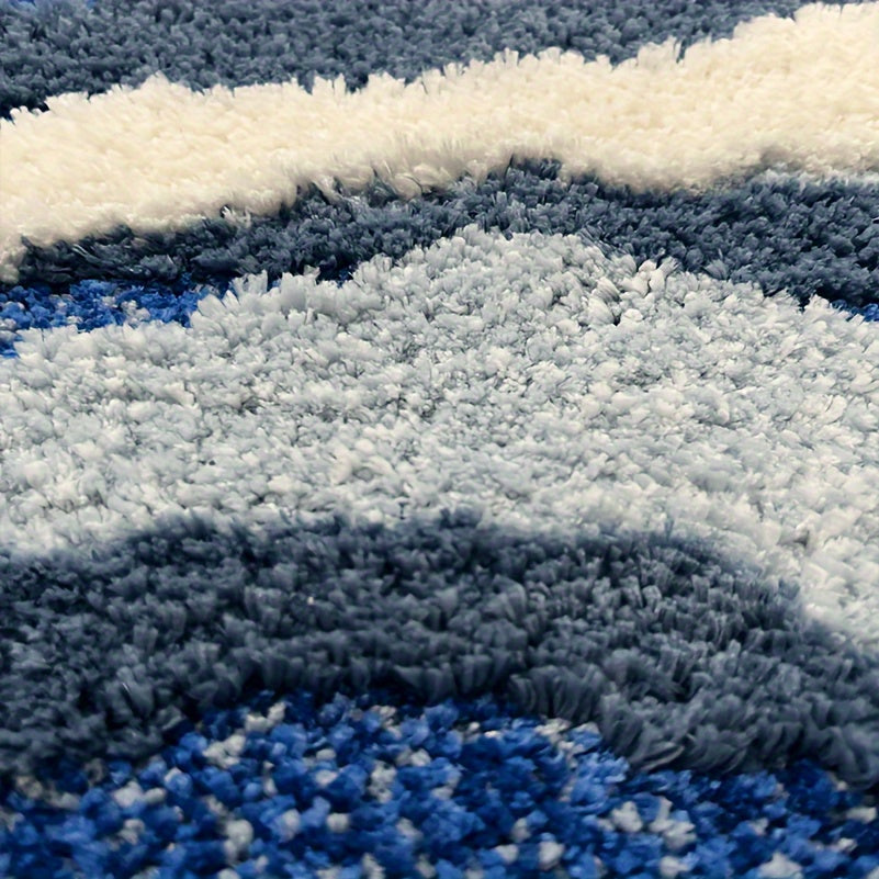 1pc Abstract Wave Design Flocked Bath Mat, Soft Comfortable Non-Slip Rubber Backed Polyester Blend, Machine Washable, Decorative Oblong Tufted Carpet for Bedroom, Living Room, and Coffee Table, Living Room Accent | Decorative Carpet | Nonslip Rubber