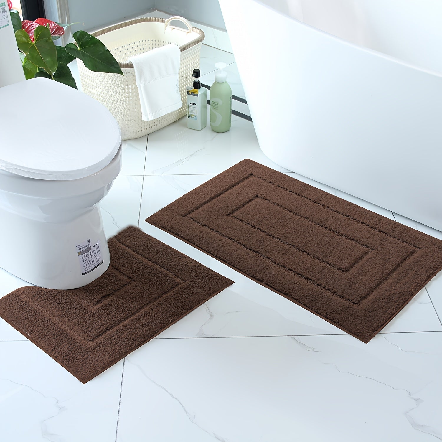 2pcs of ultra-soft, non-slip bathroom carpet 1 super absorbent, machine washable, durable home decoration floor mat (suitable for bathroom, bathroom, bedroom, living room entrance) U-shaped toilet mat entrance door mat
