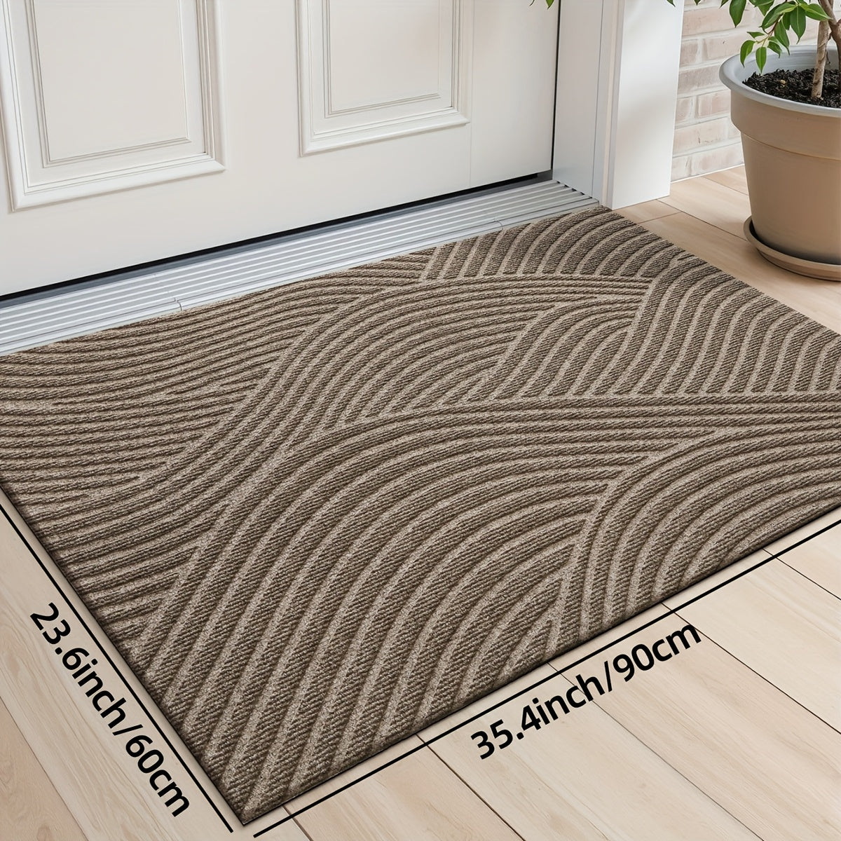 DAJIANG Geometric Stripe Non-Slip Mat - Durable Polyester 100., Hand Wash Only, Rectangular Entryway Mat for Home & Office, Christmas Decor & Gift, Beige & Brown Striped Design, Christmas Decor Mat | Modern Home Decor | Durable Mat, Christmas Decorations