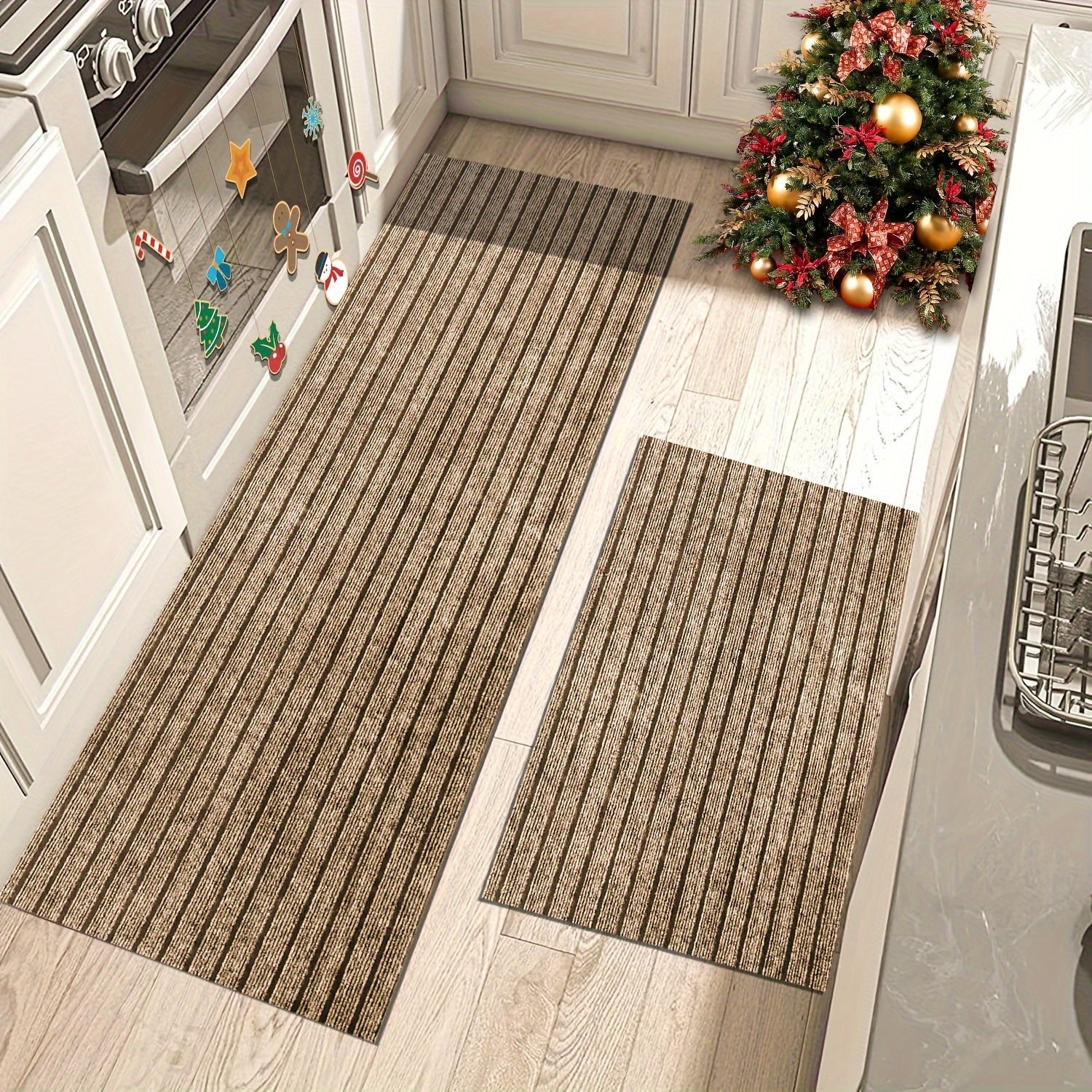 2pcs kitchen carpet, striped non-slip mat, entrance door mat, kitchen living room laundry bathroom absorbent mat set, suitable for kitchen, living room, laundry room, bathroom, balcony, corridor, garage
