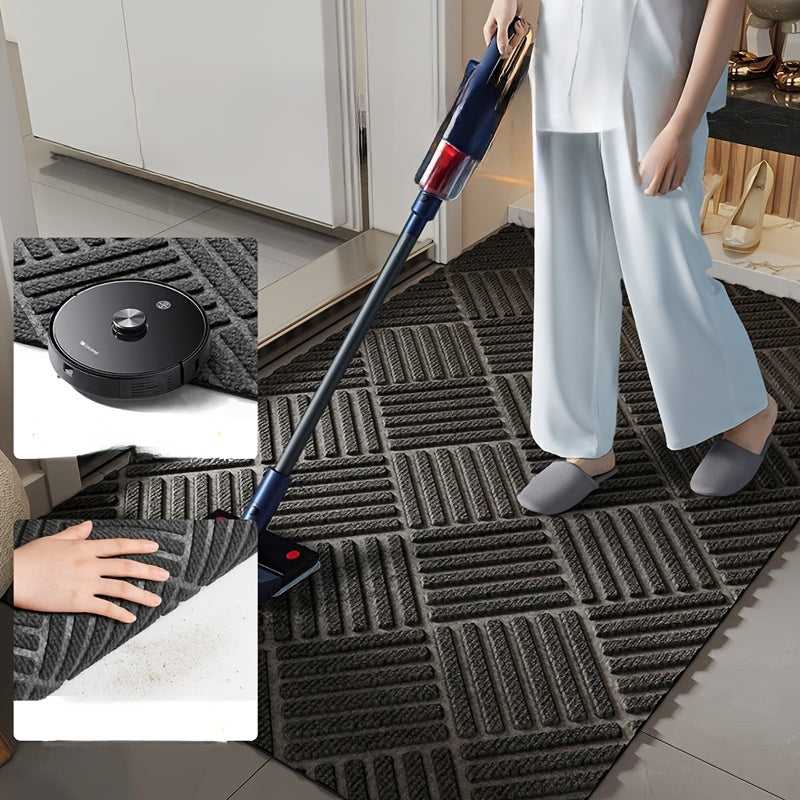 Thick Durable Non-Slip Rubber Modern Simplistic Doormat, Absorbent Twill Edge Design Entrance Mat with Multiple Sizes Available for Indoor, Porch, Patio, Bathroom, Kitchen